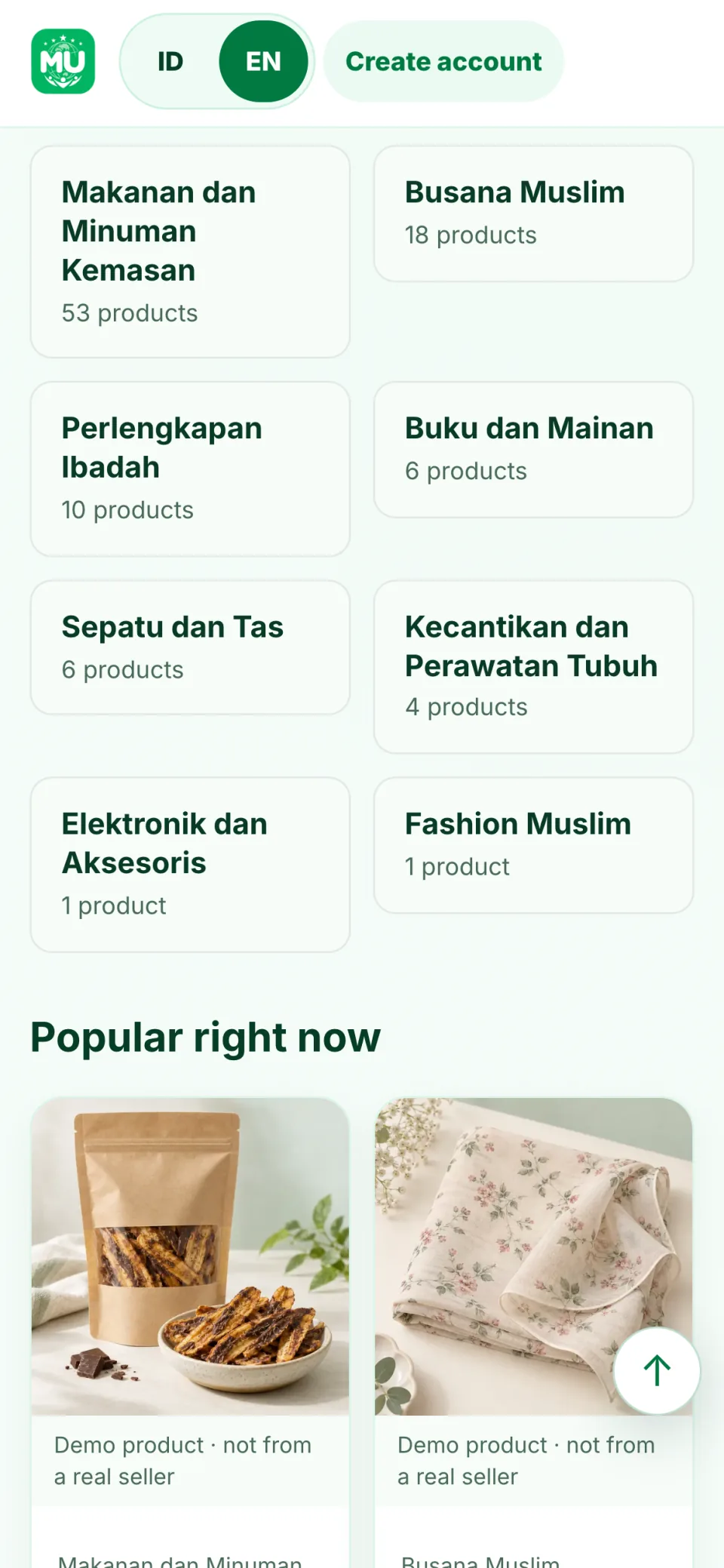 Browse the marketplace. Categories and popular products with photos, prices and ratings at a glance.