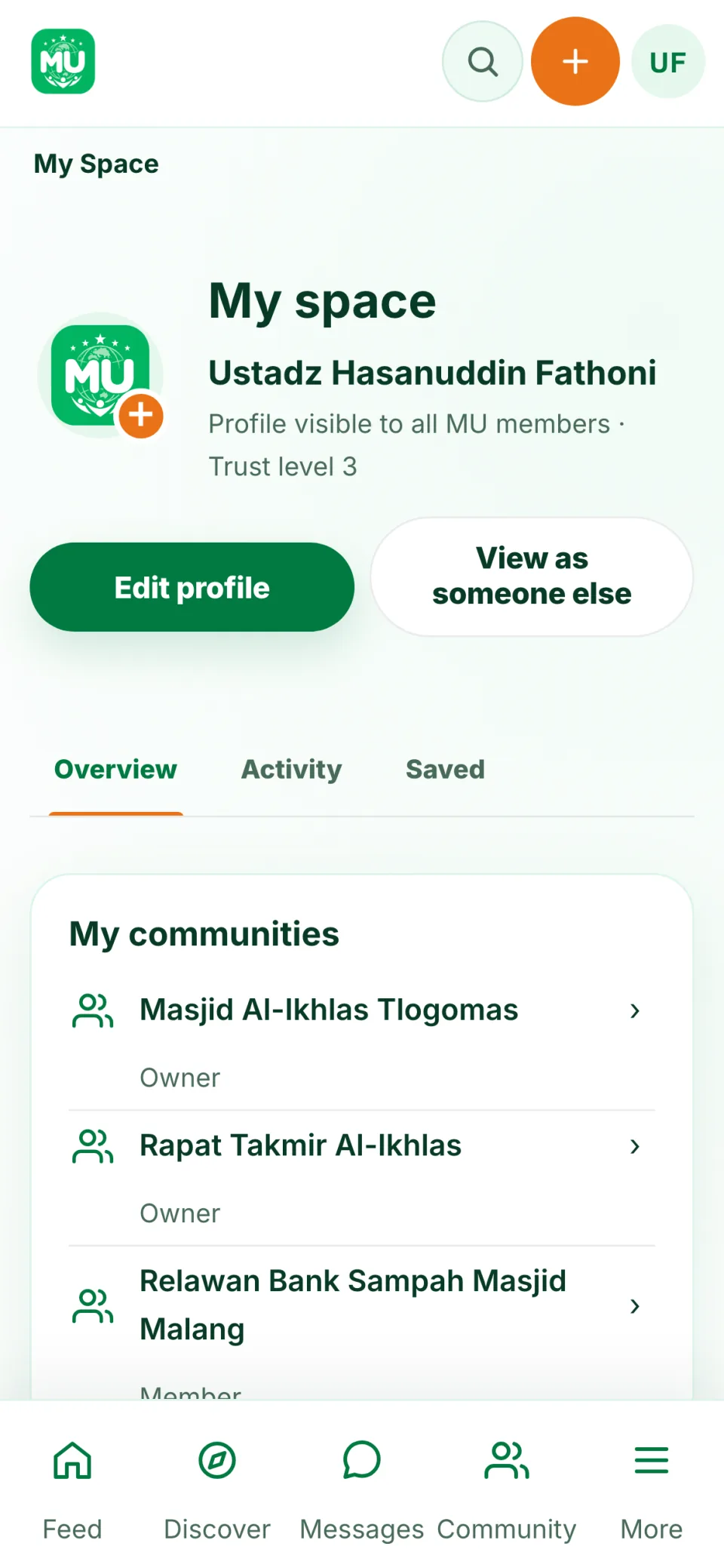 My space. Overview, activity and what you saved.